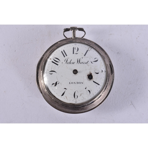 2601 - A GEORGE III JOHN WARD SILVER POCKET WATCH. Not running. 123 grams. 6.75 cm wide.