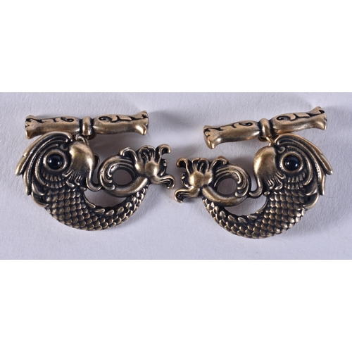 2640 - A PAIR OF CONTINENTAL SILVER AND ENAMEL CUFFLINKS. 21.8 grams. 3.25 cm x 2 cm.