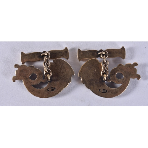 2640 - A PAIR OF CONTINENTAL SILVER AND ENAMEL CUFFLINKS. 21.8 grams. 3.25 cm x 2 cm.