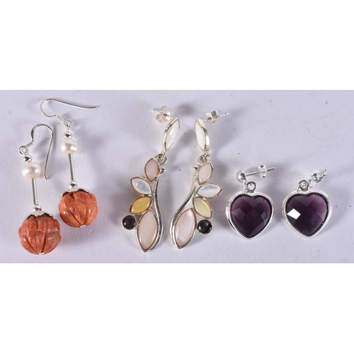 2641 - THREE PAIRS OF SILVER EARRINGS. 18.2 grams. (6)
