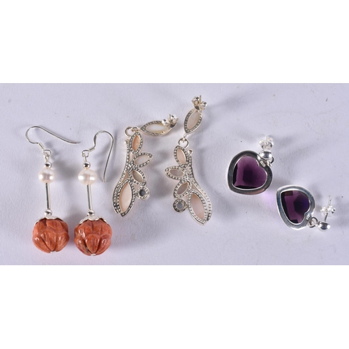 2641 - THREE PAIRS OF SILVER EARRINGS. 18.2 grams. (6)