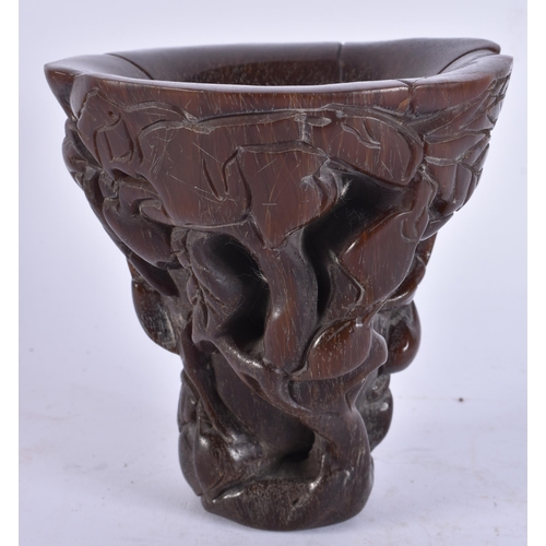 2674 - A CHINESE HORN TYPE LIBATION CUP. 14 cm x 12 cm.