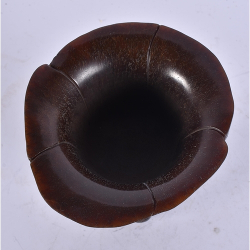 2674 - A CHINESE HORN TYPE LIBATION CUP. 14 cm x 12 cm.