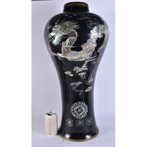 2683 - A LARGE KOREAN MOTHER OF PEARL INLAID DRAGON VASE. 67 cm high.