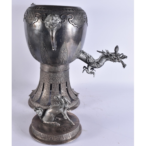 2697 - A LARGE EARLY 20TH CENTURY JAPANESE MEIJI PERIOD SILVERED BRONZE SAMOVAR. 68 cm x 24 cm.