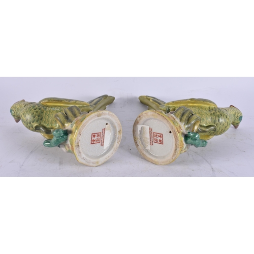 2698 - A PAIR OF CHINESE POTTERY BIRDS. 22 cm x 18 cm.