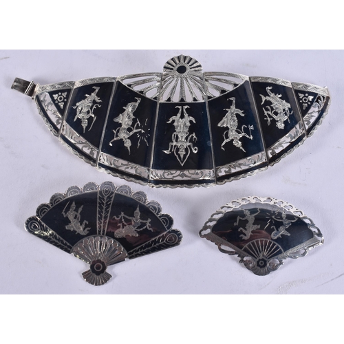 2708 - ASSORTED THAI SILVER NIELLO JEWELLERY. 87 grams. (3)