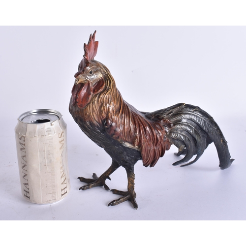 2717 - A LARGE 19TH CENTURY AUSTRIAN COLD PAINTED BRONZE FIGURE OF A COCKERELL probably by Bergmann. 23 cm ... 