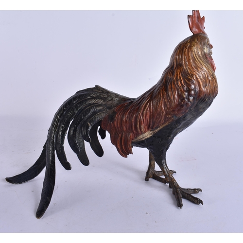2717 - A LARGE 19TH CENTURY AUSTRIAN COLD PAINTED BRONZE FIGURE OF A COCKERELL probably by Bergmann. 23 cm ... 