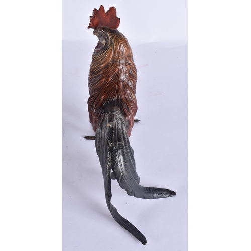 2717 - A LARGE 19TH CENTURY AUSTRIAN COLD PAINTED BRONZE FIGURE OF A COCKERELL probably by Bergmann. 23 cm ... 