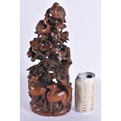 2723 - A LARGE 17TH CENTURY CHINESE CARVED BAMBOO MOUNTAIN GROUP Kangxi, modelled as deer below flowering v... 