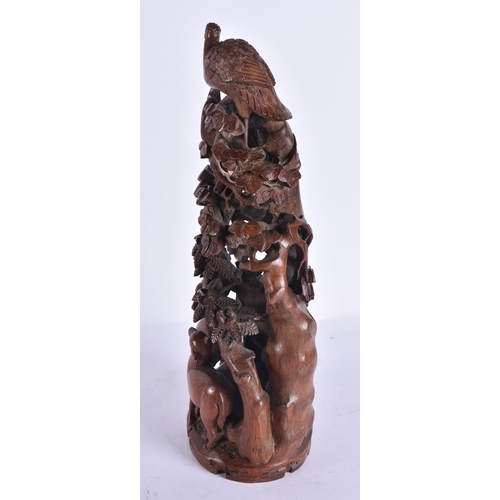 2723 - A LARGE 17TH CENTURY CHINESE CARVED BAMBOO MOUNTAIN GROUP Kangxi, modelled as deer below flowering v... 