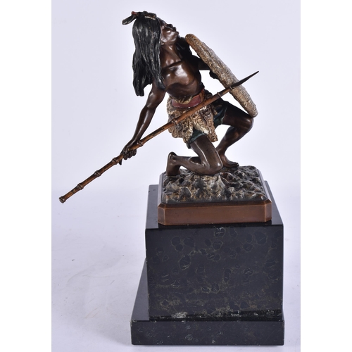 2733 - A FINE 19TH CENTURY AUSTRIAN COLD PAINTED BRONZE AFRICAN WARRIOR by Franz Xavier Bergmann. 28 cm hig... 