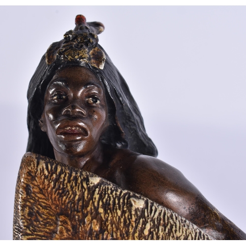 2733 - A FINE 19TH CENTURY AUSTRIAN COLD PAINTED BRONZE AFRICAN WARRIOR by Franz Xavier Bergmann. 28 cm hig... 