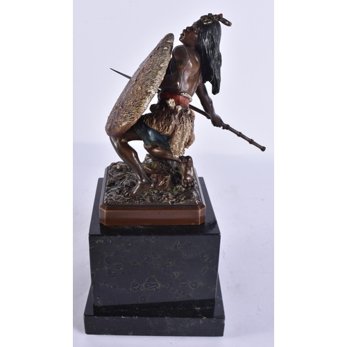 2733 - A FINE 19TH CENTURY AUSTRIAN COLD PAINTED BRONZE AFRICAN WARRIOR by Franz Xavier Bergmann. 28 cm hig... 