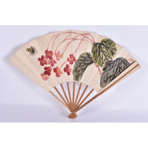 2739 - A CHINESE REPUBLIC PERIOD PAINED WATERCOLOUR INK AND BAMBOO FAN. 43 cm wide open.