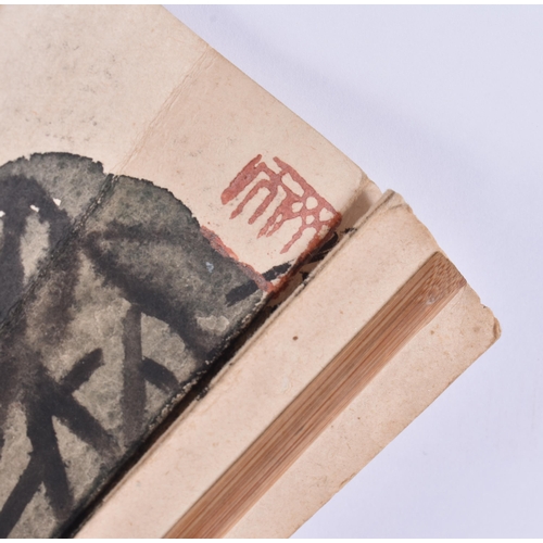 2739 - A CHINESE REPUBLIC PERIOD PAINED WATERCOLOUR INK AND BAMBOO FAN. 43 cm wide open.