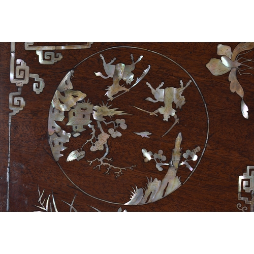 2746 - A LARGE 19TH CENTURY CHINESE HARDWOOD MOTHER OF PEARL INLAID TRAY Qing. 70 cm x 45 cm.