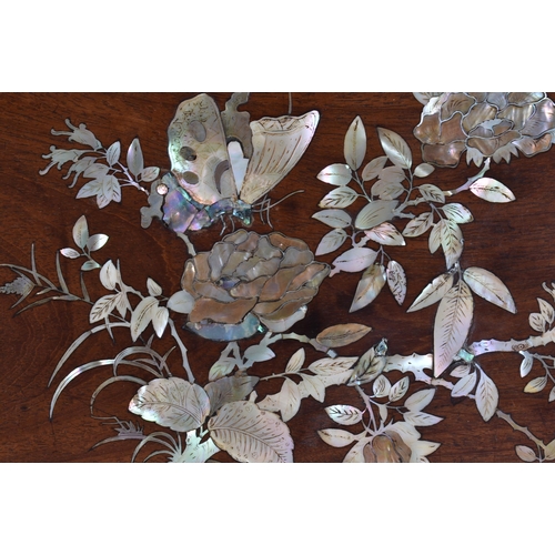 2746 - A LARGE 19TH CENTURY CHINESE HARDWOOD MOTHER OF PEARL INLAID TRAY Qing. 70 cm x 45 cm.