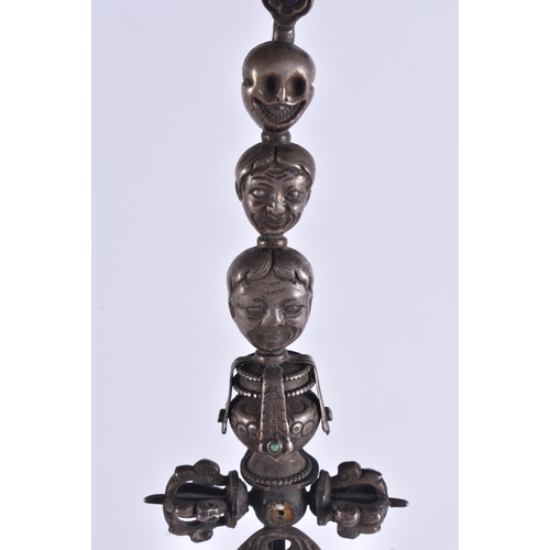 2748 - AN 18TH/19TH CENTURY TIBETAN TURQUOISE INSET SILVER SCEPTRE. 47 cm high.