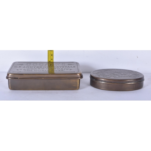 3004 - Two novelty brass cocaine tins. 3.5x13x8cm (2)