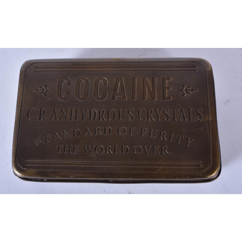 3004 - Two novelty brass cocaine tins. 3.5x13x8cm (2)