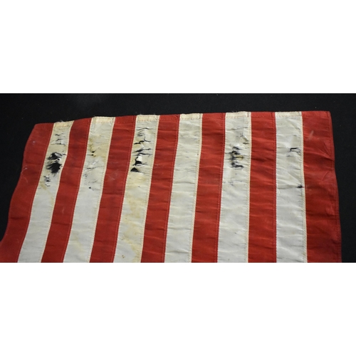 3013 - A vintage American flag with wooden pole possibly for maritime use 104cm