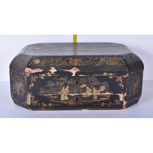 3016 - An antique Chinese lacquered wooden work box 16 x 37 x 27cm.