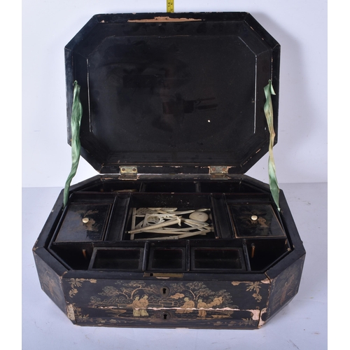 3016 - An antique Chinese lacquered wooden work box 16 x 37 x 27cm.