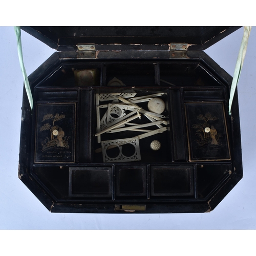 3016 - An antique Chinese lacquered wooden work box 16 x 37 x 27cm.