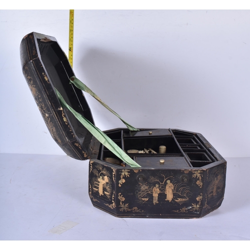 3016 - An antique Chinese lacquered wooden work box 16 x 37 x 27cm.