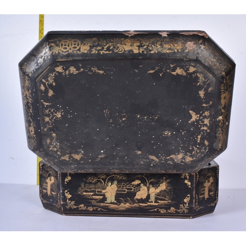 3016 - An antique Chinese lacquered wooden work box 16 x 37 x 27cm.