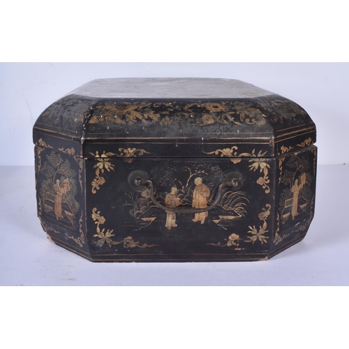 3016 - An antique Chinese lacquered wooden work box 16 x 37 x 27cm.