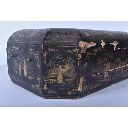 3016 - An antique Chinese lacquered wooden work box 16 x 37 x 27cm.
