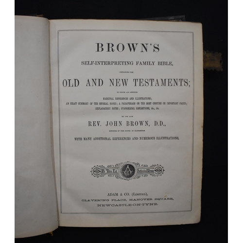 3021 - Old & New Testaments Bible by Rev John Brown together with another Bible 34 x 28cm (2)