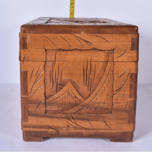 3043 - Three carved Chinese camphor wood boxes 20 x 30 x 19cm (3)