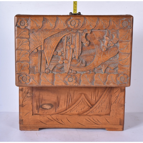 3043 - Three carved Chinese camphor wood boxes 20 x 30 x 19cm (3)