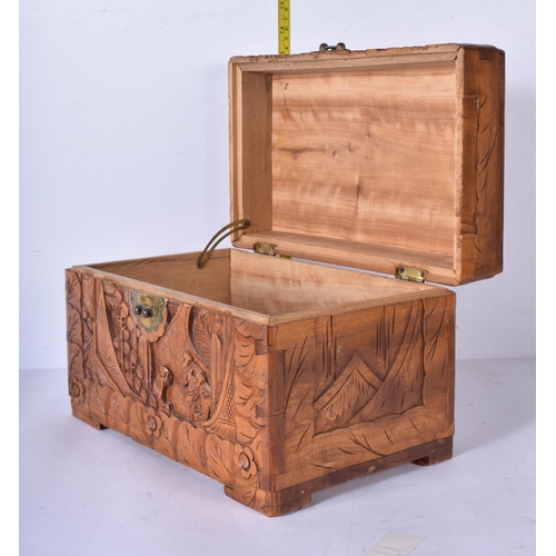 3043 - Three carved Chinese camphor wood boxes 20 x 30 x 19cm (3)