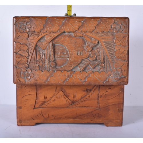 3043 - Three carved Chinese camphor wood boxes 20 x 30 x 19cm (3)