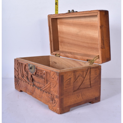 3043 - Three carved Chinese camphor wood boxes 20 x 30 x 19cm (3)