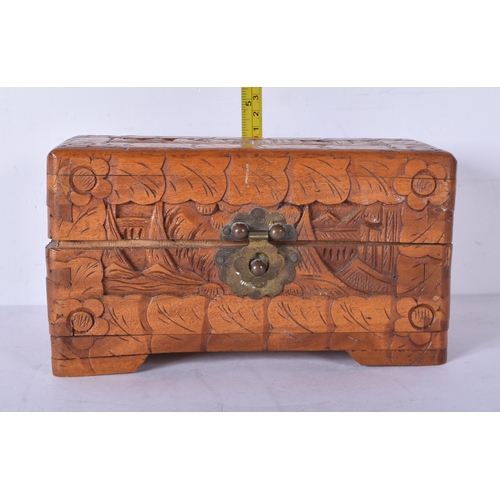 3043 - Three carved Chinese camphor wood boxes 20 x 30 x 19cm (3)