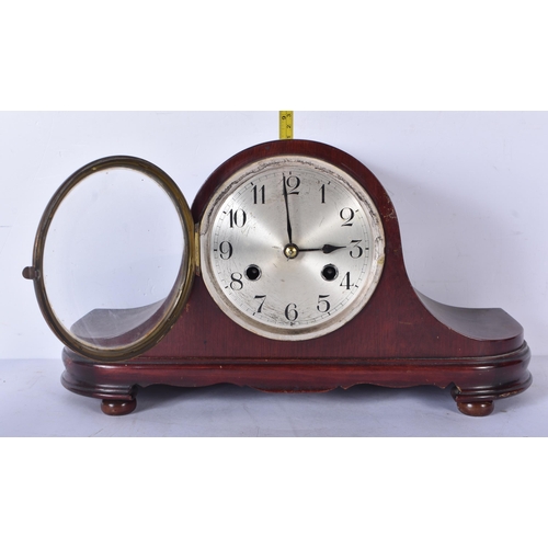 3045 - A mahogany cased American Bee clock together with a wooden mantle clock 21 x 39cm (2)