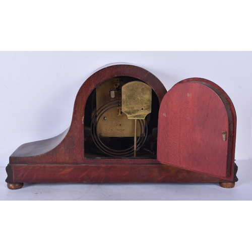 3045 - A mahogany cased American Bee clock together with a wooden mantle clock 21 x 39cm (2)