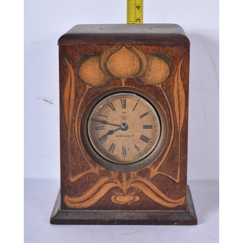3045 - A mahogany cased American Bee clock together with a wooden mantle clock 21 x 39cm (2)