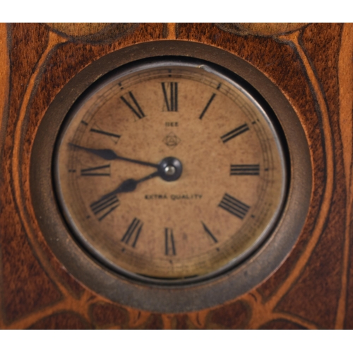 3045 - A mahogany cased American Bee clock together with a wooden mantle clock 21 x 39cm (2)