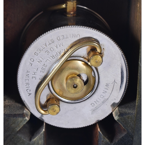 3045 - A mahogany cased American Bee clock together with a wooden mantle clock 21 x 39cm (2)