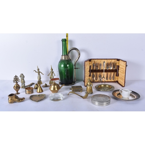 3046 - A collection of silver plate and brass items including a decanter and a vesta case 29cm (Qty)