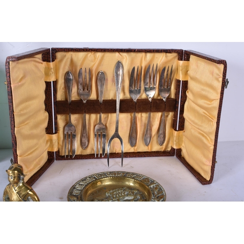 3046 - A collection of silver plate and brass items including a decanter and a vesta case 29cm (Qty)