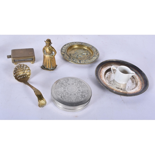 3046 - A collection of silver plate and brass items including a decanter and a vesta case 29cm (Qty)