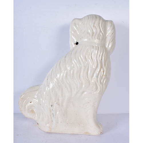 3056 - A large 19th Century Staffordshire  porcelain Dog together with another dog and a shepherdess 35cm ,